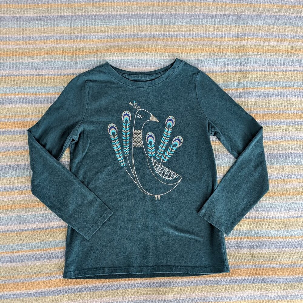 🛍️ BUNDLE ONLY • Girls Cat & Jack Dark Green Peacock knit tee size Small 6/6X